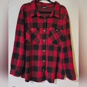 Womens Red and Black Plaid Button-Up Shirt